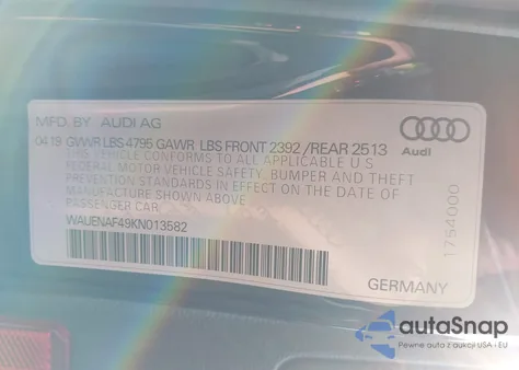 2019 Audi A4 45 Premium from USA, damaged, VIN WAUENAF49KN013582